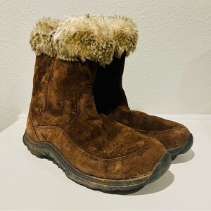 LL Bean Brown Suede Faux Fur Lined Women's Winter Boots Size 7 Side Zip Cozy
